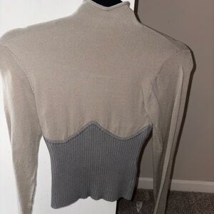 Zara Gray and Cream Turtleneck Sweater